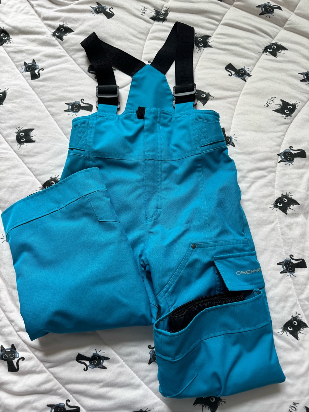 Obermeyer Turquoise Snow / Ski Bib Pants with Black Suspenders